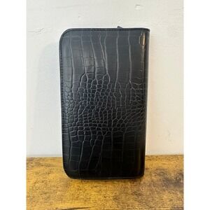 Aldo Black Croc Embossed Zip Around Travel Wallet Faux Leather Organizer